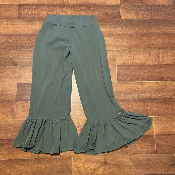 Matilda Jane Pants - Matilda Jane Pants Women's Small Olive Big Ruffle Wide Leg Mid Rise Pull On
